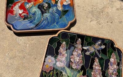 Cloisonné Filigree & Raden Wooden Tray (Wonder Garden Pattern) 3