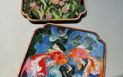 Cloisonné Filigree & Raden Wooden Tray (Wonder Garden Pattern) 4