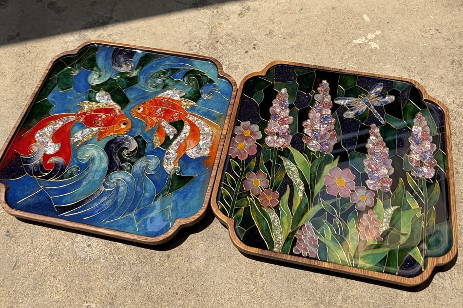 Cloisonné Filigree & Raden Wooden Tray (Wonder Garden Pattern) 2